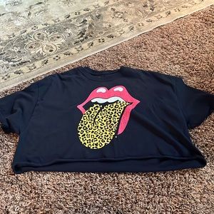 Black crop top cheetah print Rolling Stones